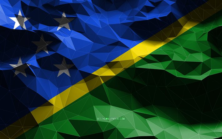 4k, Solomon Adaları bayrağı, d&#252;ş&#252;k poli sanat, Okyanusya &#252;lkeleri, ulusal semboller, Solomon Adaları Bayrağı, 3D bayraklar, Solomon Adaları, Okyanusya, Solomon Adaları 3D bayrak