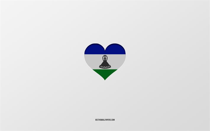 J&#39;aime le Lesotho, pays d&#39;Afrique, Lesotho, fond gris, coeur de drapeau du Lesotho, pays pr&#233;f&#233;r&#233;, amour Lesotho