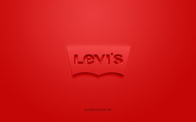 levis logo, roter hintergrund, levis 3d logo, 3d kunst, levis, markenlogo, rotes 3d levis logo