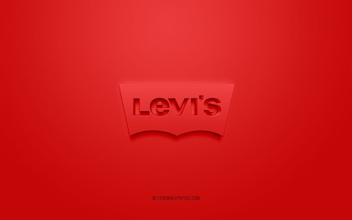 levis logo, roter hintergrund, levis 3d logo, 3d kunst, levis, markenlogo, rotes 3d levis logo