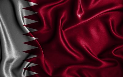 Katar bayrağı, 4k, ipek dalgalı bayraklar, Asya &#252;lkeleri, ulusal semboller, Katar Bayrağı, kumaş bayraklar, 3D sanat, Katar, Asya, Katar 3D bayrak