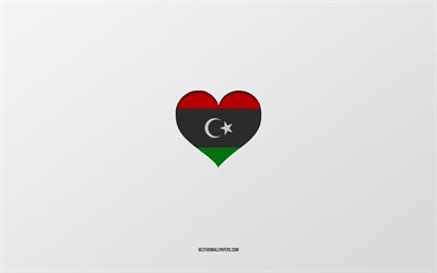 J&#39;aime la Libye, les pays d&#39;Afrique, la Libye, le fond gris, le coeur du drapeau de la Libye, le pays pr&#233;f&#233;r&#233;, l&#39;amour la Libye