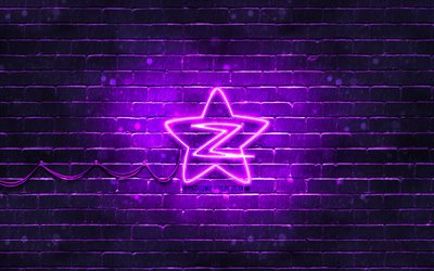 Qzoneバイオレットロゴ, 4k, 紫のレンガの壁, Qzoneロゴ, ソーシャルネットワーク, Qzoneネオンロゴ, Qzone