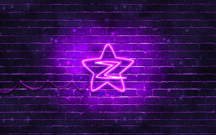 Logo violet Qzone, 4k, brickwall violet, logo Qzone, r&#233;seaux sociaux, logo n&#233;on Qzone, Qzone