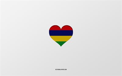 ich liebe mauritius, afrika l&#228;nder, mauritius, grauer hintergrund, mauritius flaggenherz, lieblingsland, liebe mauritius