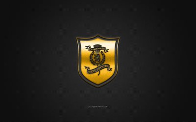 Livingston FC, club de football &#233;cossais, Premiership &#233;cossaise, logo jaune, fond noir en fibre de carbone, football, Livingston, Ecosse, logo Livingston FC