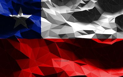 4k, drapeau chilien, art low poly, pays d&#39;Am&#233;rique du Sud, symboles nationaux, drapeau du Chili, drapeaux 3D, Chili, Am&#233;rique du Sud, drapeau 3D du Chili