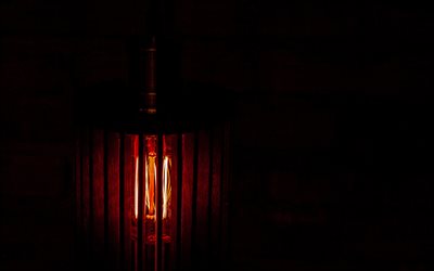 ランプ, 黒の背景, エジソン電球, アンティーク電球, 闇, 燃えるエジソン電球