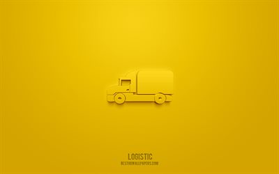 Logistisk 3d-ikon, gul bakgrund, 3d-symboler, logistik, transportikoner, 3d-ikoner, logistikskylt, frakt 3d-ikoner