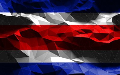 4k, Costa Ricas flagga, l&#229;g poly konst, Nordamerikanska l&#228;nder, nationella symboler, Costa Rica flagga, 3D flaggor, Costa Rica, Nordamerika, Costa Rica 3D flagga