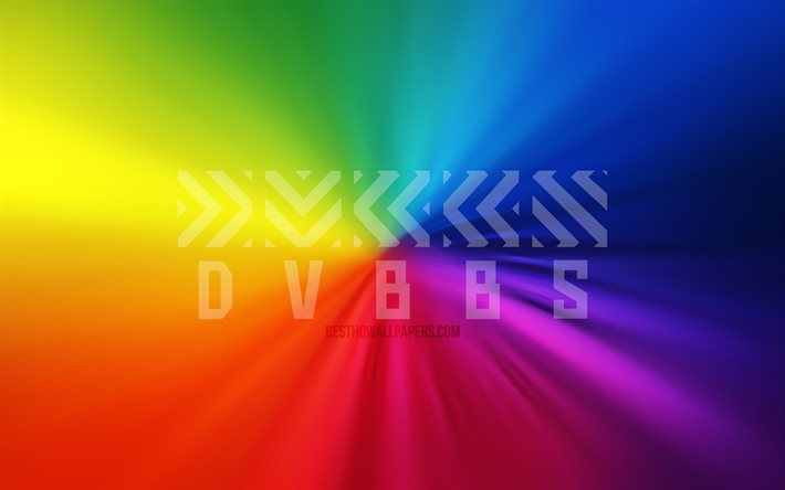 DVBBS-logo, 4k, py&#246;rre, kanadalaiset DJ: t, sateenkaaritaustat, Chris Chronicles, Alex Andre, musiikkit&#228;hdet, kuvitus, supert&#228;hdet, DVBBS