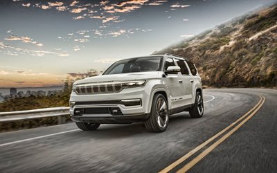 2021, Jeep Grand Wagoneer, vista frontal, exterior, SUV branco, novo Grand Wagoneer branco, carros americanos, Jeep