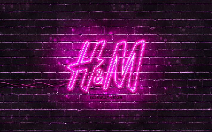 Download wallpapers H and M purple logo, 4k, purple brickwall, H and M ...