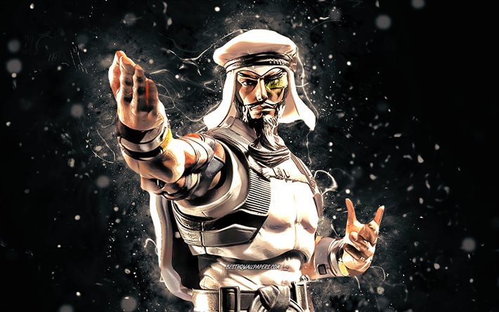 Rashid, 4k, luzes de n&#233;on brancas, guerreiros, Street Fighter, protagonista, Rashid Street Fighter