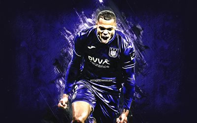 Lukas Nmecha, RSC Anderlecht, german soccer player, purple stone background, soccer