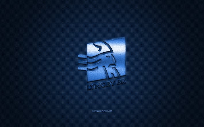 Lyngby BK, yaratıcı 3D logo, mavi arka plan, 3d amblem, Danimarka futbol kul&#252;b&#252;, Danimarka Superliga, Kongens Lyngby, Danimarka, 3d sanat, futbol, Lyngby BK 3d logosu