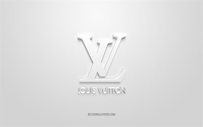 Logotipo da Louis Vuitton, fundo branco, logotipo da Louis Vuitton 3D, arte 3D, Louis Vuitton, logotipo da marca, logotipo da Louis Vuitton, logotipo 3d branco da Louis Vuitton