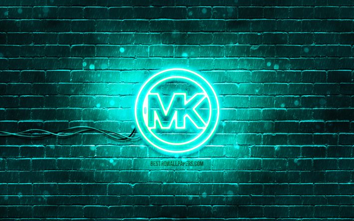 Michael Kors turkuaz logosu, 4k, turkuaz brickwall, Michael Kors logosu, moda markaları, Michael Kors neon logosu, Michael Kors