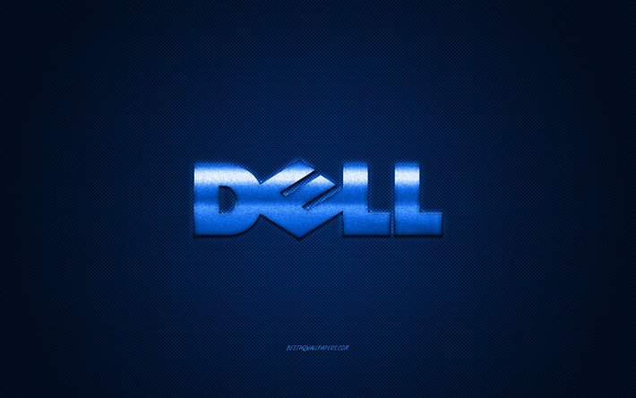 Logo Dell, fond carbone bleu, logo m&#233;tal Dell, embl&#232;me bleu Dell, Dell, texture carbone bleu