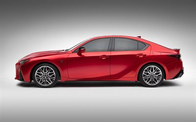 2022, Lexus IS, 500 F Sport Performance, 4k, sivukuva, ulkopuoli, punainen sedan, uusi punainen IS, japanilaiset autot, Lexus