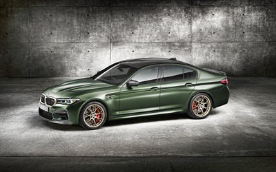 BMW M5 CS, 2022, 4k, front view, exterior, tuning M5, new green BMW 5, German cars, BMW