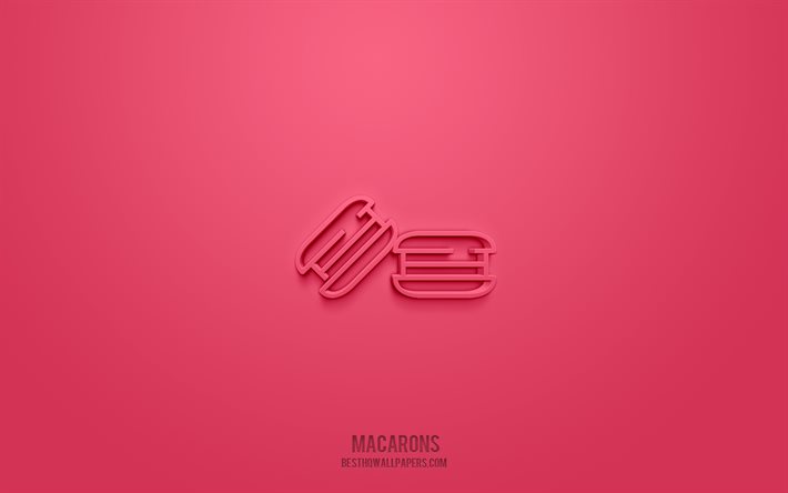 マカロン3Dアイコン, ピンクの背景, 3Dシンボル, マカロン, ベーキングアイコン, 3D图标, マカロンサイン, ケーキの3Dアイコン, ピンクのマカロン