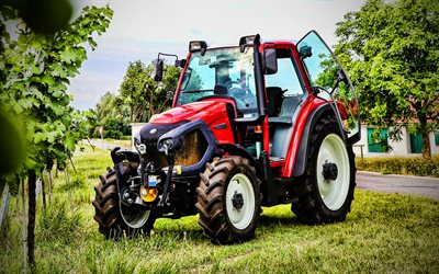 Lindner Lintrac 90, vignobles, HDR, tracteurs 2021, tracteur rouge, machines agricoles, agriculture, Lindner