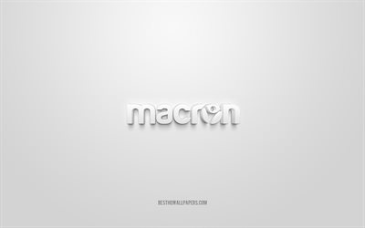 Macron-logotyp, vit bakgrund, Macron 3d-logotyp, 3d-konst, Macron, varum&#228;rkeslogotyp, vit 3d Macron-logotyp