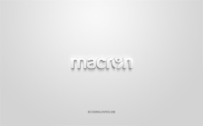 Macron logo, white background, Macron 3d logo, 3d art, Macron, brands logo, white 3d Macron logo