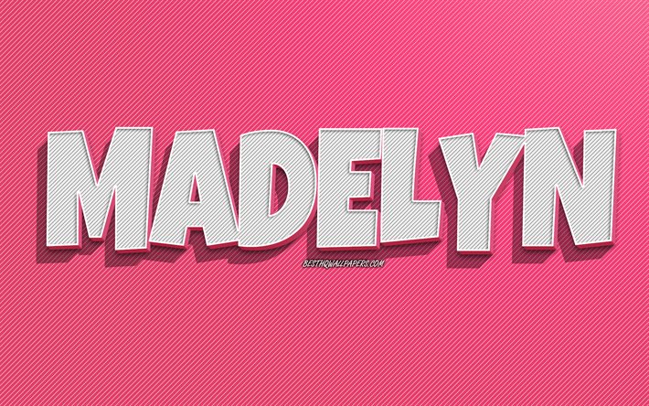 Madelyn, pink lines background, wallpapers with names, Madelyn name, female names, Madelyn greeting card, line art, picture with Madelyn name