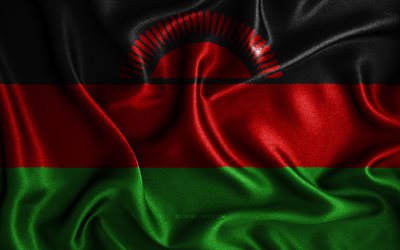Malawias flagga, 4k, sidenv&#229;giga flaggor, afrikanska l&#228;nder, nationella symboler, Malawis flagga, tygflaggor, 3D-konst, Malawi, Afrika, Malawis 3D-flagga