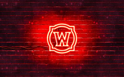 rotes world of warcraft-logo, 4k, wow, rote backsteinmauer, world of warcraft-logo, kreativ, world of warcraft-neonlogo, wow-logo, world of warcraft