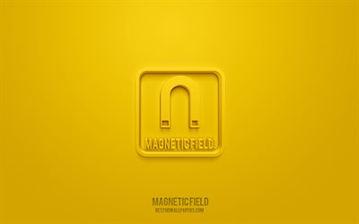 Magnetf&#228;lt 3d-ikon, gul bakgrund, 3d-symboler, Magnetf&#228;lt, varningsikoner, 3d-ikoner, magnetf&#228;ltskylt, varnings 3d-ikoner, gula varningsskyltar