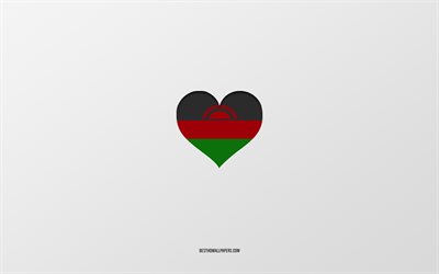 Malawi seviyorum, Afrika &#252;lkeleri, Malawi, gri arka plan, Malawi bayrağı kalp, favori &#252;lke