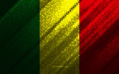 Drapeau du Mali, abstraction multicolore, drapeau mosa&#239;que du Mali, Mali, art de la mosa&#239;que, drapeau du Mali