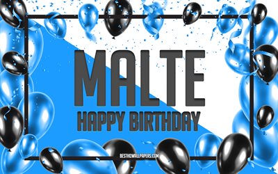 Joyeux anniversaire Malte, fond de ballons d&#39;anniversaire, Malte, fonds d&#39;&#233;cran avec des noms, Malte joyeux anniversaire, fond d&#39;anniversaire de ballons bleus, anniversaire de Malte