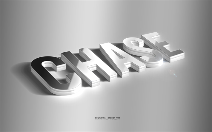 Chase, silver 3d-konst, gr&#229; bakgrund, tapeter med namn, Chase-namn, Chase-gratulationskort, 3d-konst, bild med Chase-namn