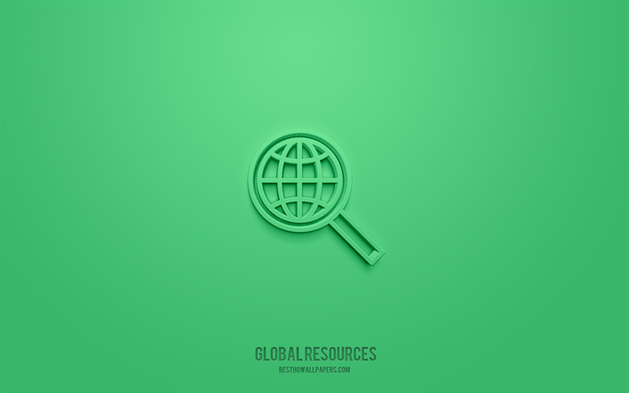 Ic&#244;ne 3d des ressources mondiales, fond vert, symboles 3d, ressources mondiales, ic&#244;nes de l&#39;&#233;cologie, ic&#244;nes 3d, signe des ressources mondiales, ic&#244;nes 3d de l&#39;&#233;cologie