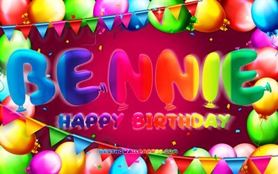 Happy Birthday Bennie, 4k, colorful balloon frame, Bennie name, purple background, Bennie Happy Birthday, Bennie Birthday, popular german female names, Birthday concept, Bennie
