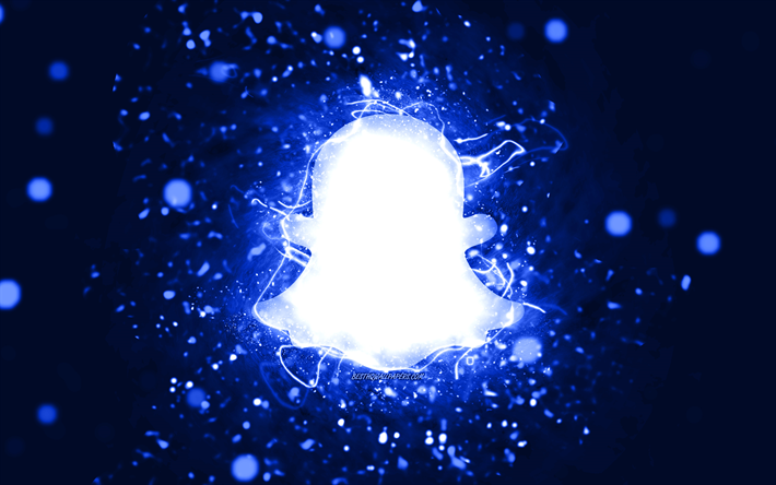Snapchat logo blu scuro, 4k, luci al neon blu scuro, creativo, sfondo astratto blu scuro, logo Snapchat, social network, Snapchat