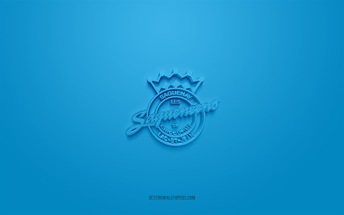 Chicoutimi Sagueneens, logo 3D cr&#233;atif, fond bleu, LHJMQ, &#233;quipe canadienne de hockey, Qu&#233;bec, Canada, art 3d, hockey, logo 3d Chicoutimi Sagueneens