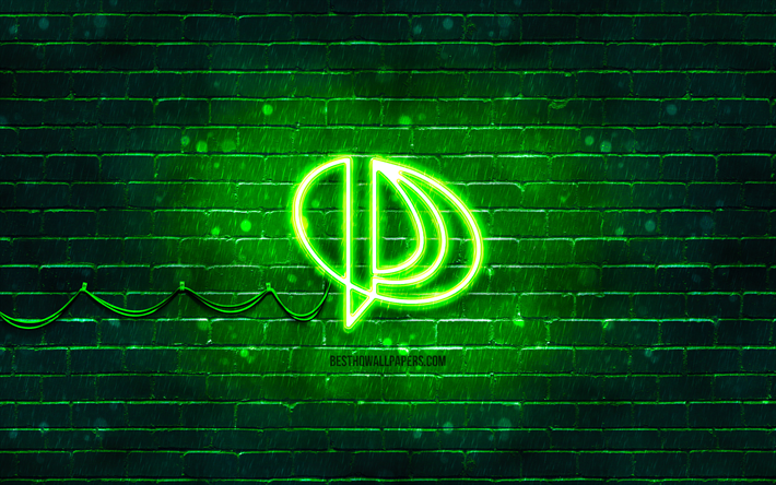 パリットグリーンのロゴ, 4k, 緑のレンガの壁, Palitのロゴ, お, Palitネオンのロゴ, Palit