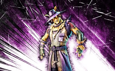 4k, Hay Man, grunge art, Fortnite Battle Royale, Fortnite characters, violet abstract rays, Hay Man Skin, Fortnite, Hay Man Fortnite