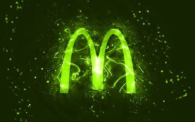 McDonalds lime logo, 4k, lime neon lights, creative, lime abstract background, McDonalds logo, brands, McDonalds