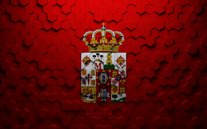 Flag of Ciudad Real, honeycomb art, Ciudad Real hexagons flag, Ciudad Real, 3d hexagons art, Ciudad Real flag