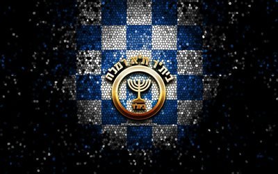 Beitar Tel Aviv Bat Yam FC, glitter logo, Leumit League, blue white checkered background, soccer, Israeli football club, Beitar Tel Aviv Bat Yam logo, mosaic art, football, Beitar Tel Aviv Bat Yam