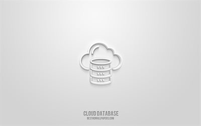 cloud-datenbank 3d-symbol, wei&#223;er hintergrund, 3d-symbole, cloud-datenbank, technologie-symbole, cloud-datenbank-zeichen, technologie-3d-symbole