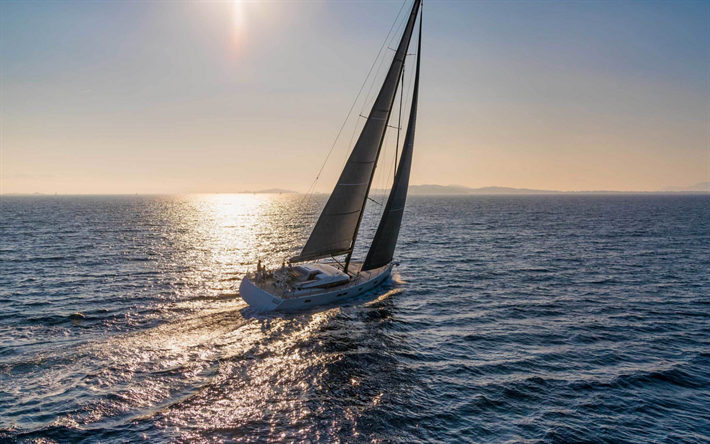 CNB 66, cruising yacht, sailing yacht, seascape, evening, sunset, sailboat at sea