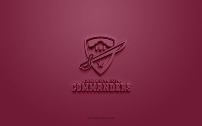 San Antonio Commanders, creative 3D logo, burgundy background, AAF, Alliance of American Football, American football club, USA, American football, San Antonio Commanders 3d logo