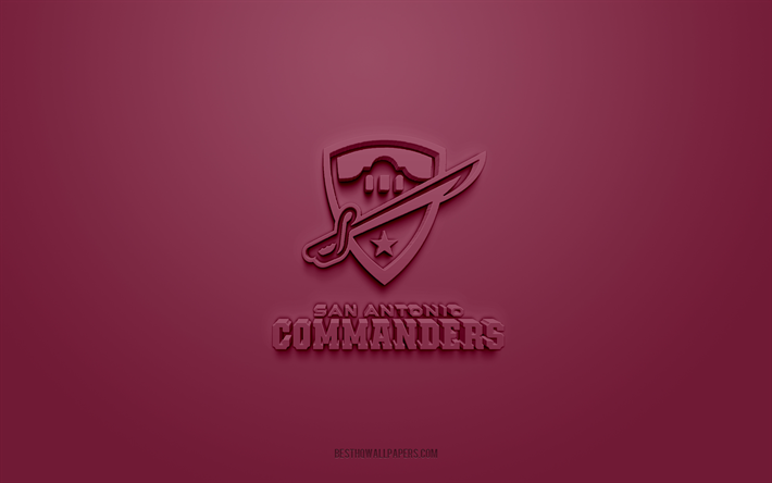 San Antonio Commanders, creative 3D logo, burgundy background, AAF, Alliance of American Football, American football club, USA, American football, San Antonio Commanders 3d logo